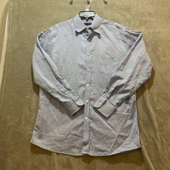 John W. Nordstrom Mens Striped Egyptian Cotton Button-Up Shirt L Blue/White - Picture 1 of 16